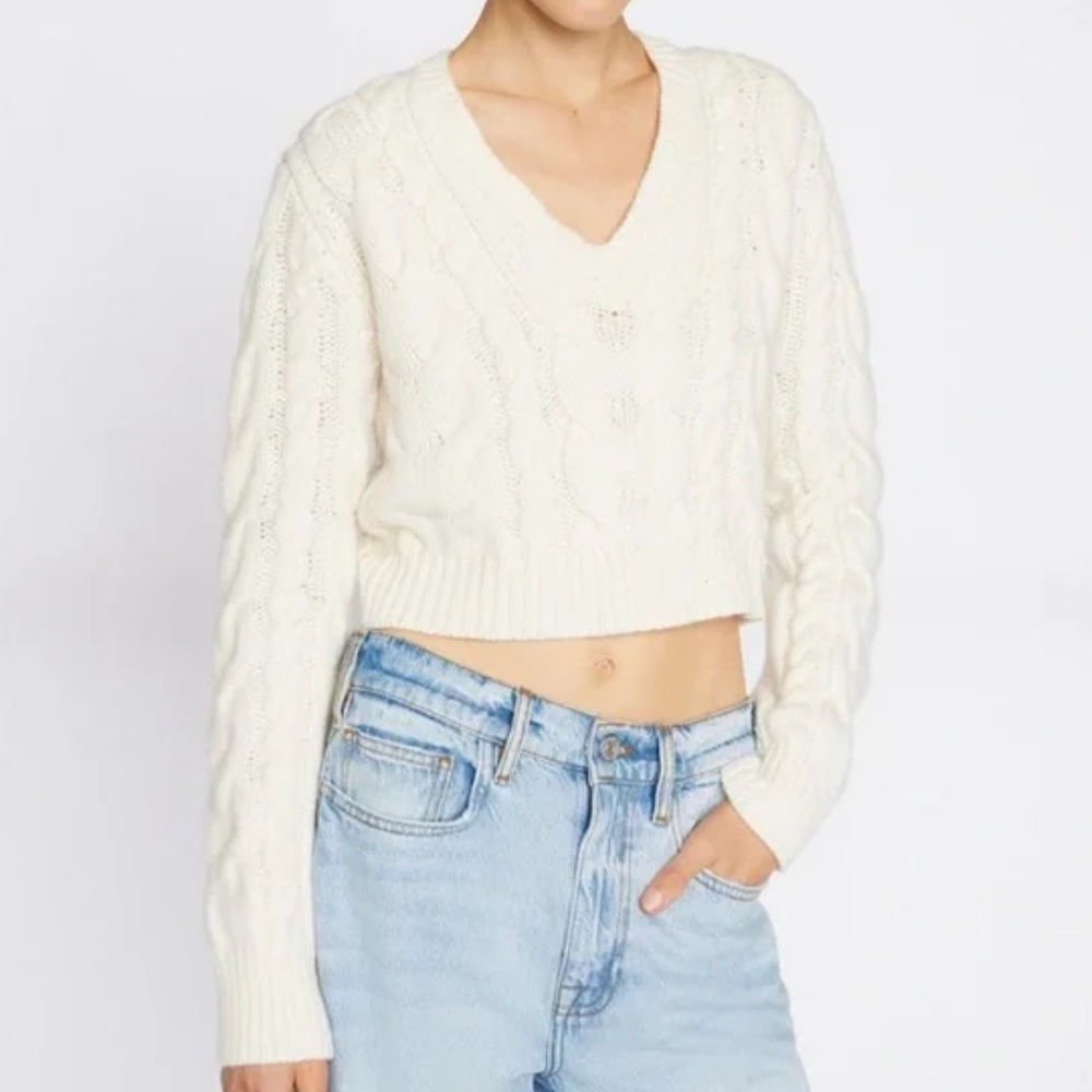 Frame Denim Wool Cropped Cable Knit Sweater